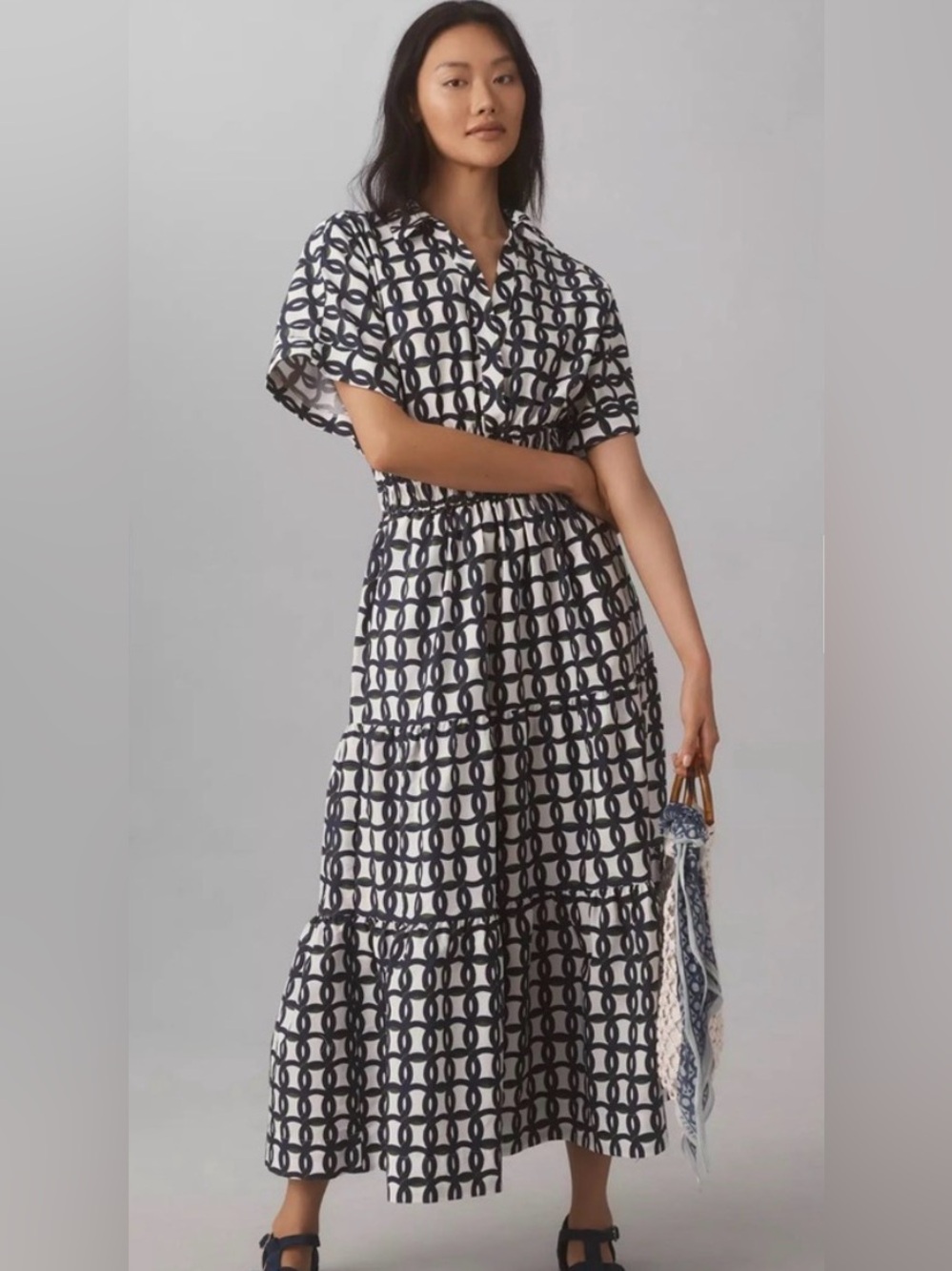 Anthropologie Somerset Dress Women Maxi Smocked Waist Chain Print XS